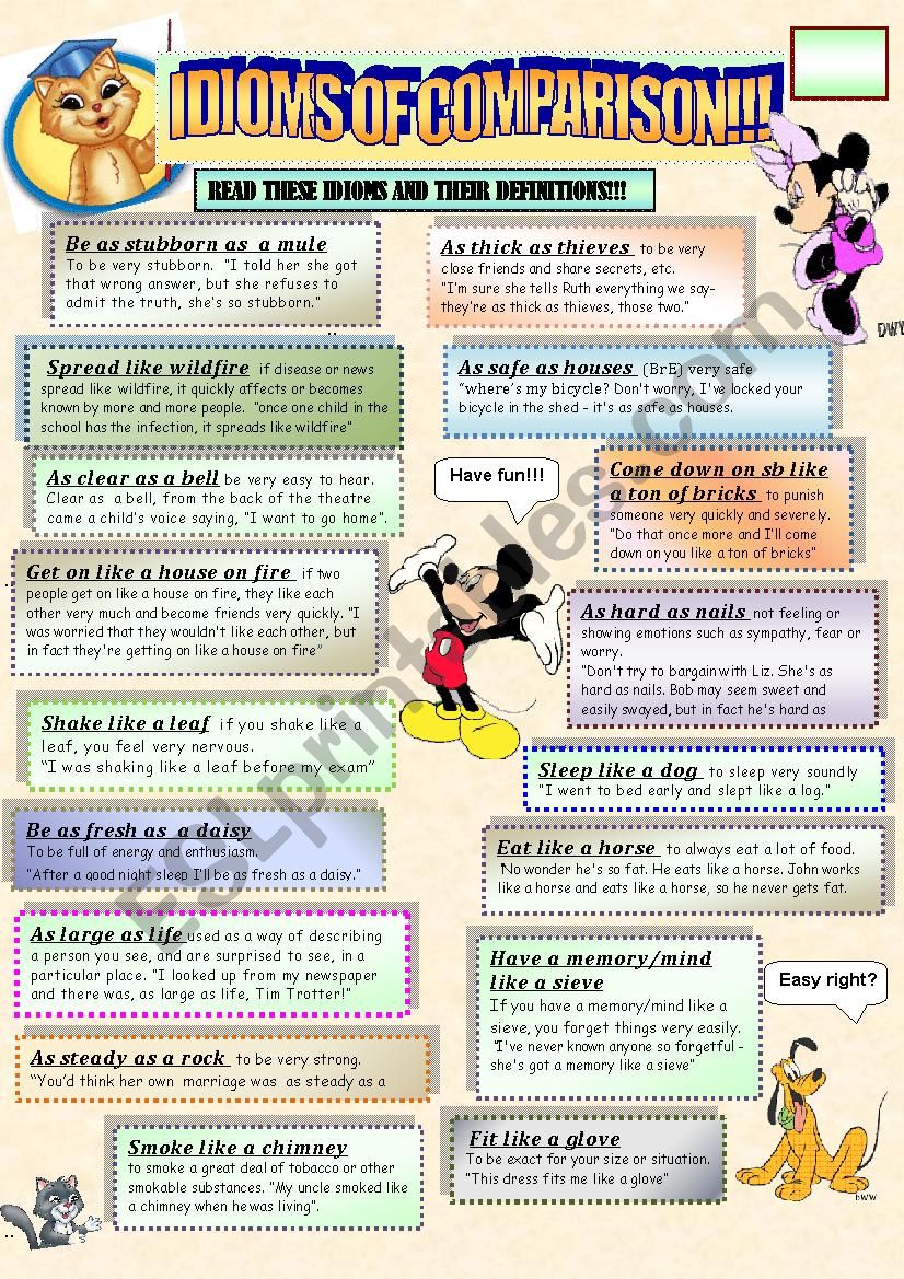 idioms of comparison definitions and brief examples!!