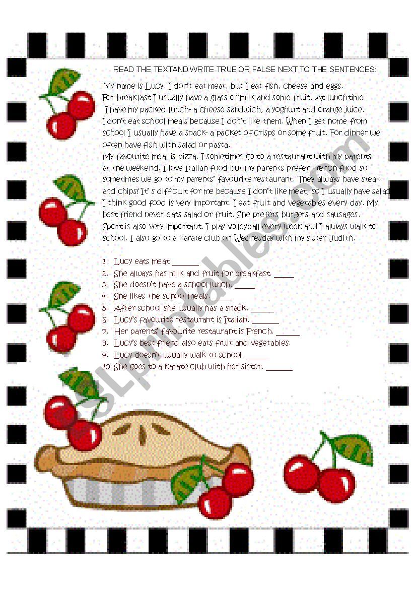 LucyÂ´s favourite food worksheet