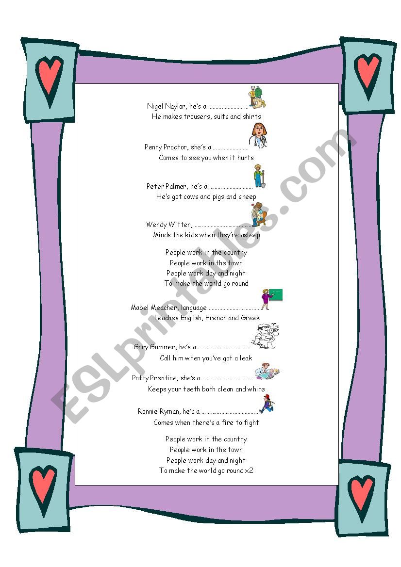 Jobs song worksheet