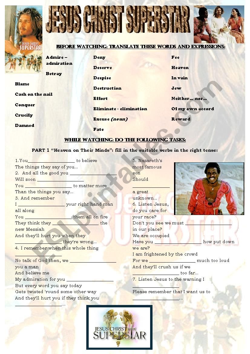 JESUS CHRIST SUPERSTAR full movie worksheet