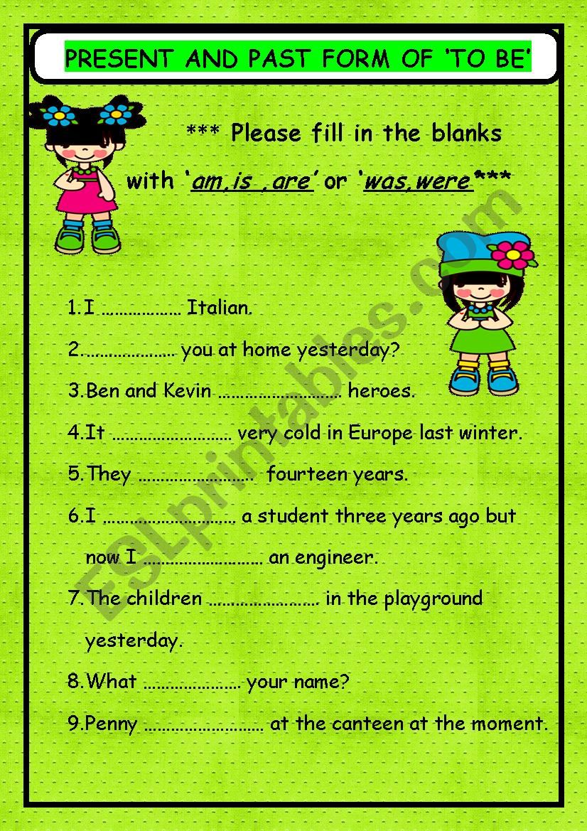 Present And Past Form Of ´To Be´ - ESL worksheet by nikontas