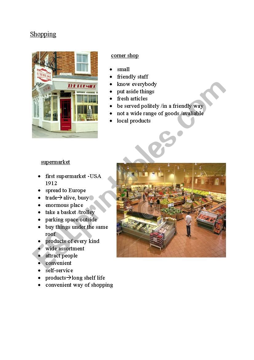 shopping worksheet