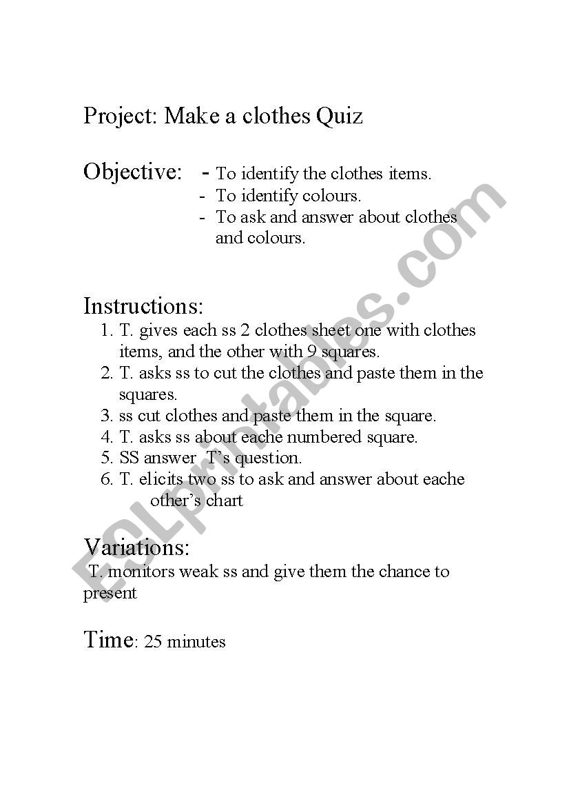 The Clothes Quiz worksheet