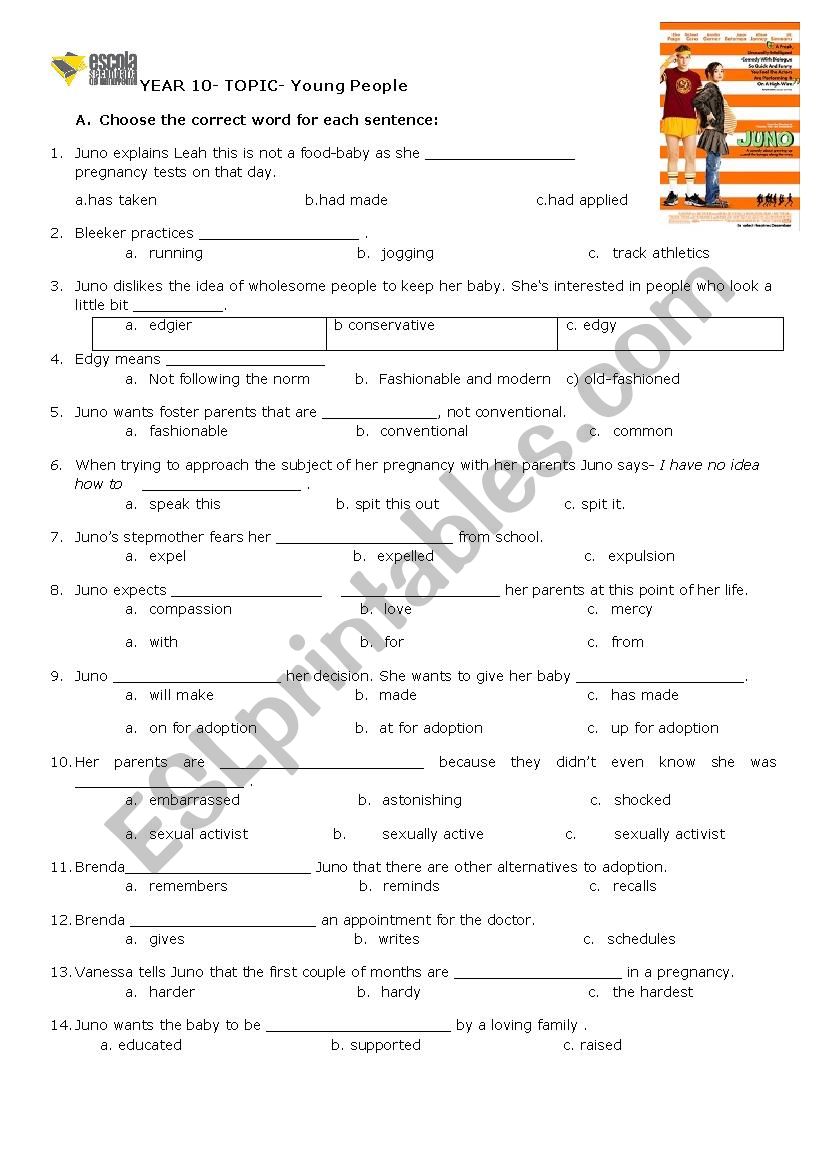 Language tasks on the film Juno