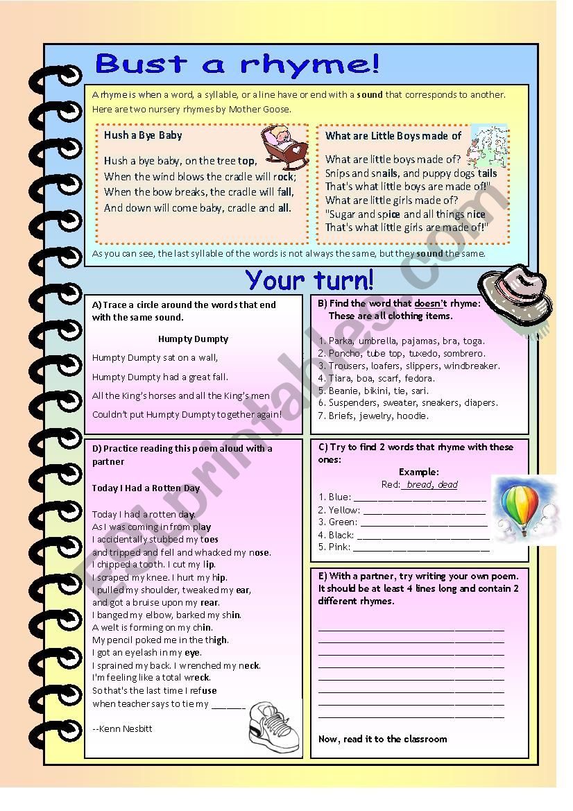 Bust a rhyme! worksheet