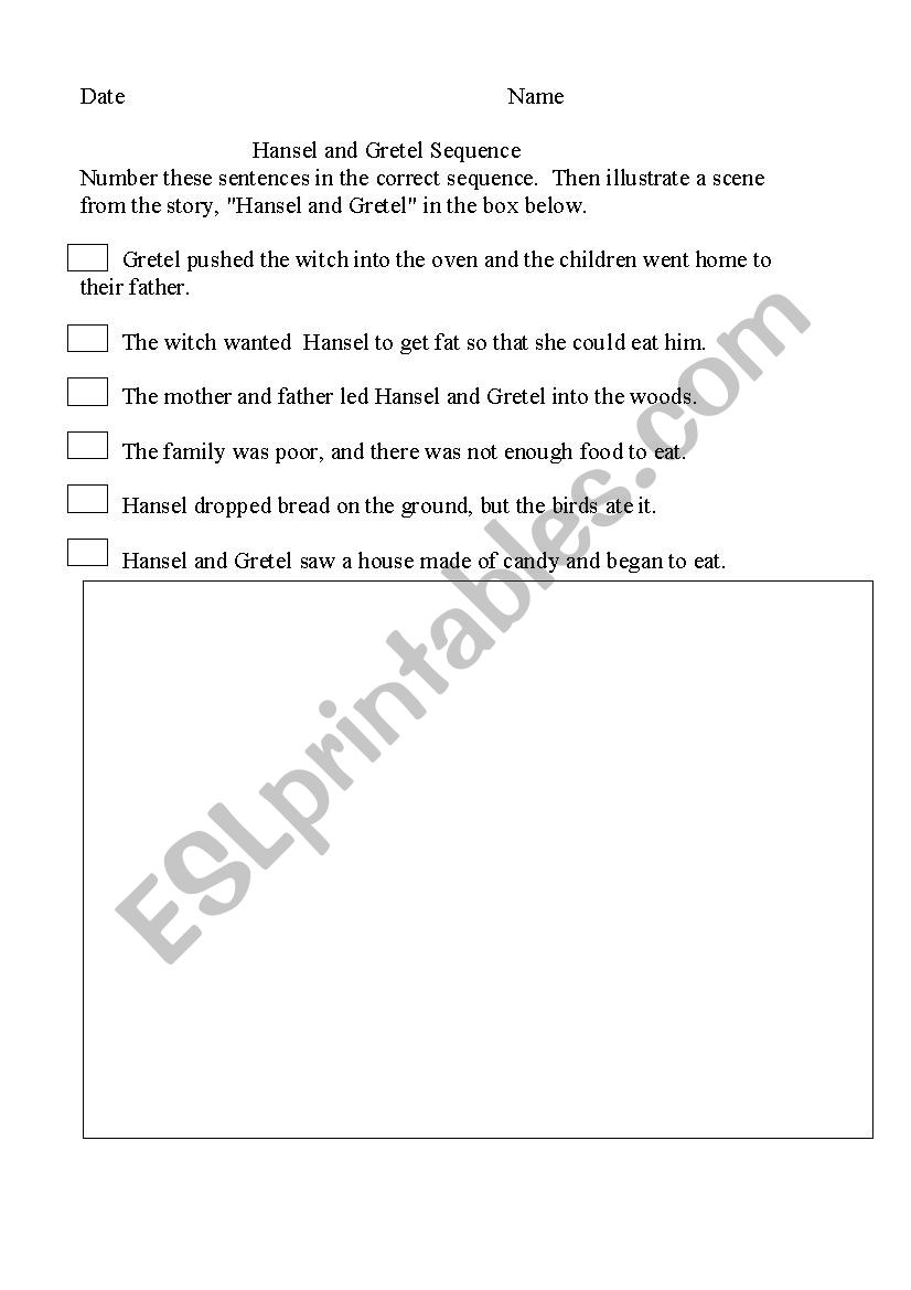 Hansel and Gretel Sequence worksheet