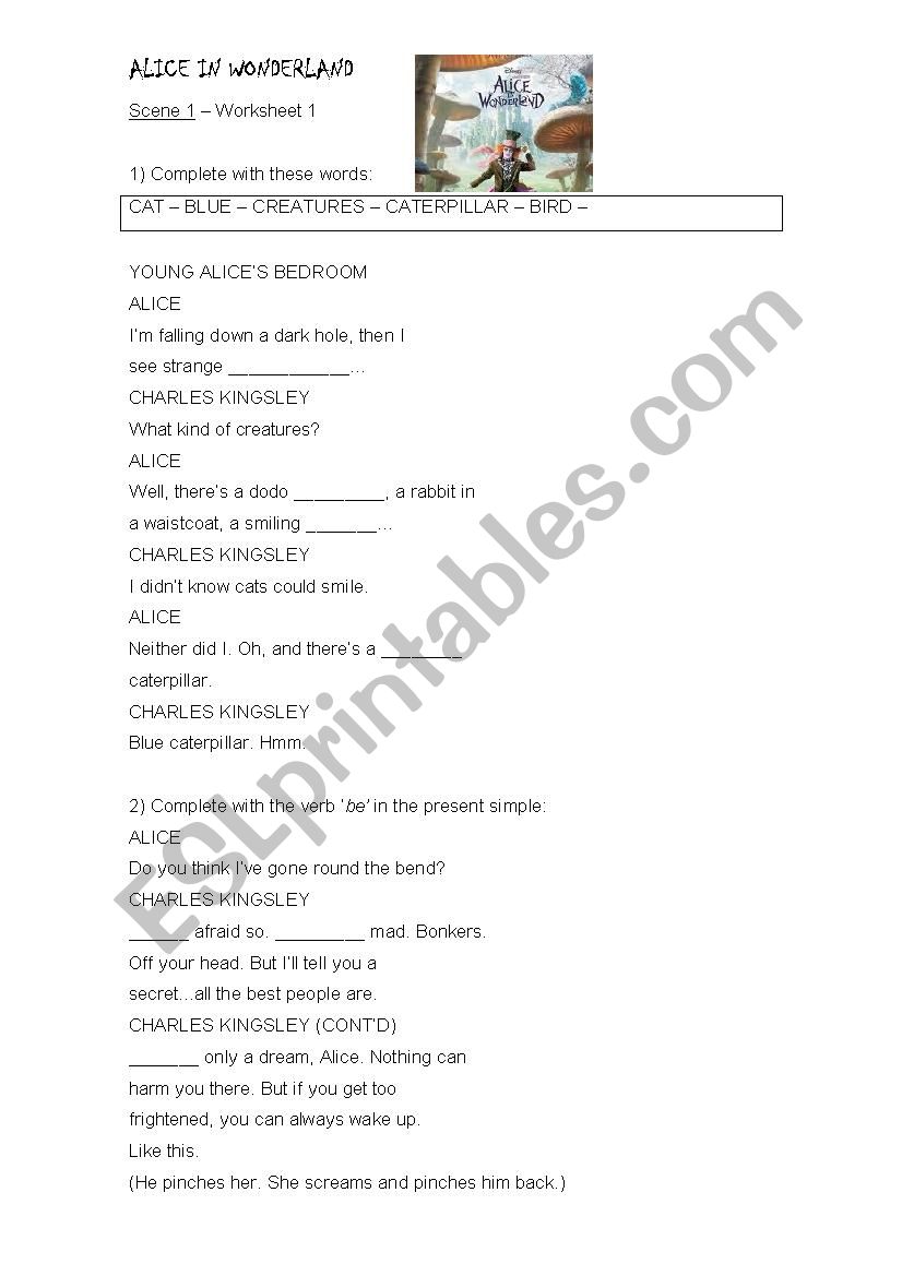 Alice in Wonderland - Movie worksheet