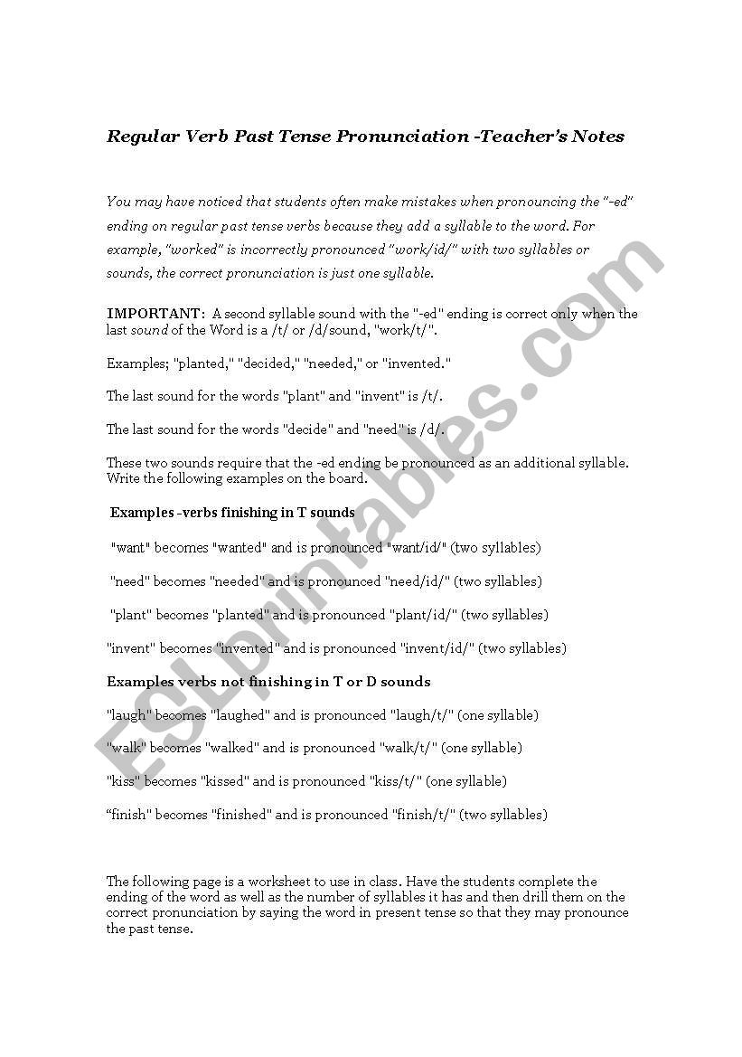 Past tense ED Pronunciation worksheet
