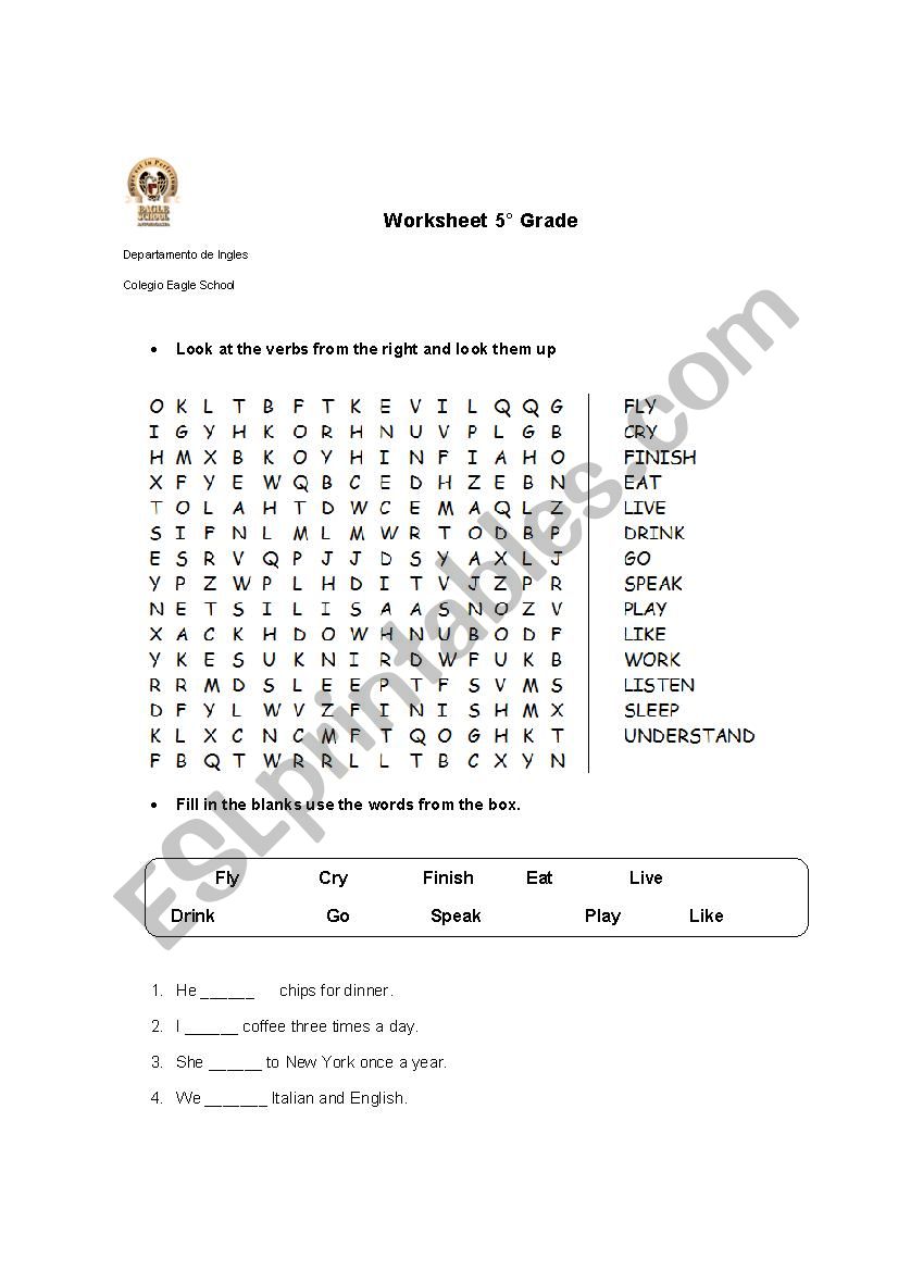 VERB WORD SEARCH worksheet