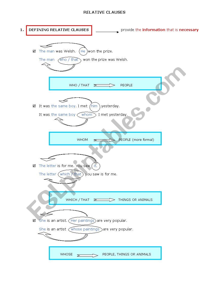 Relative clauses worksheet