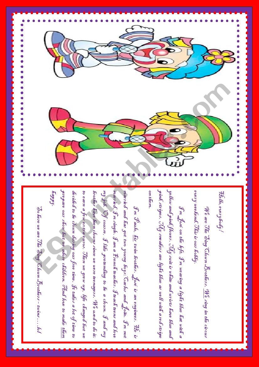 THE  SING CLOWN BROTHERS worksheet