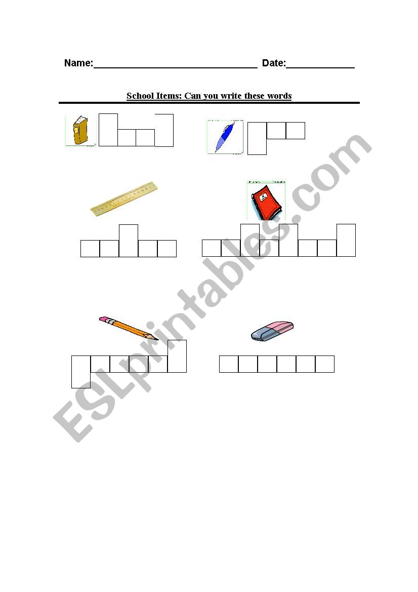school items worksheet