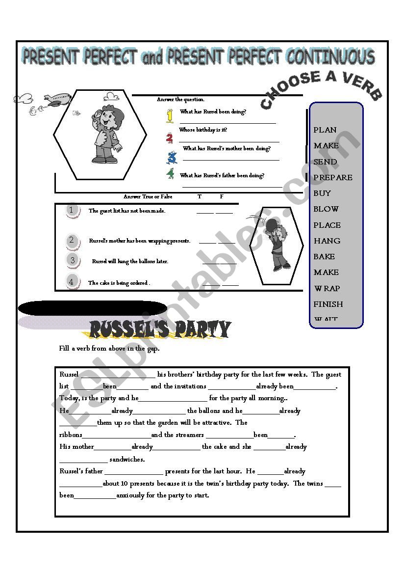 RUSSELS PARTY worksheet