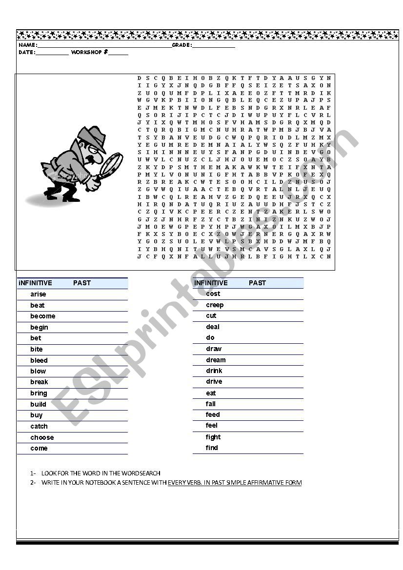 past simple wordsearch and activities