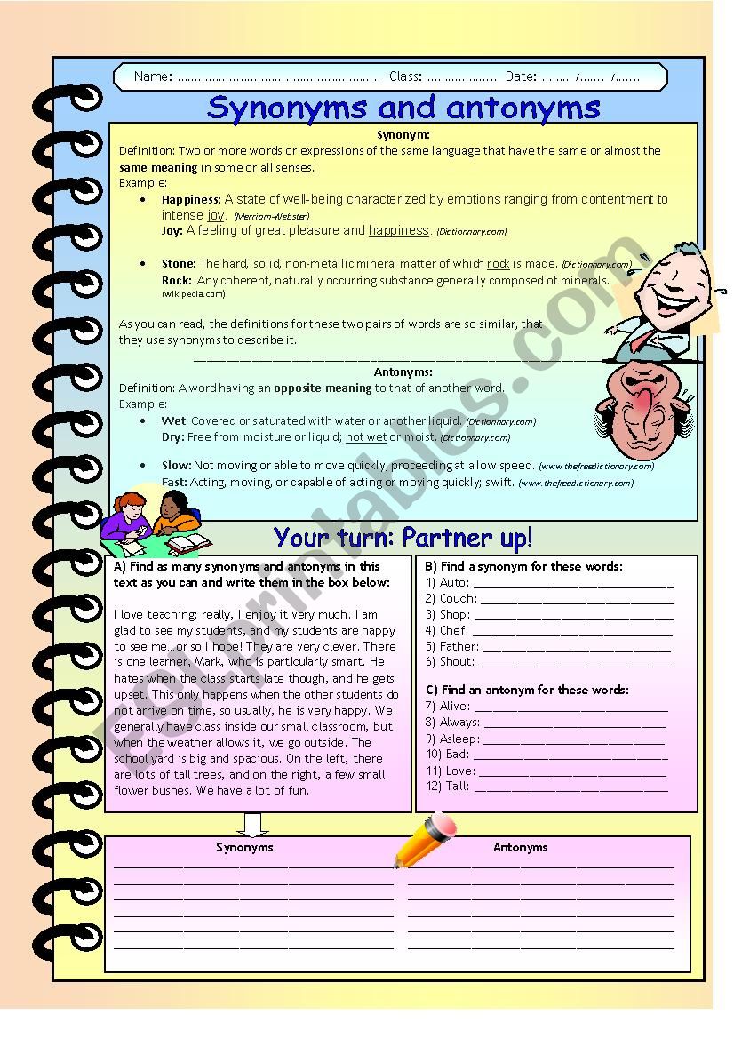 I love like hate you Synonyms and antonyms   ESL worksheet by ...