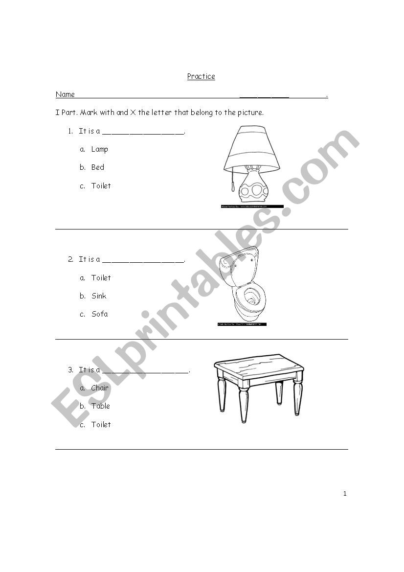 Furniture worksheet