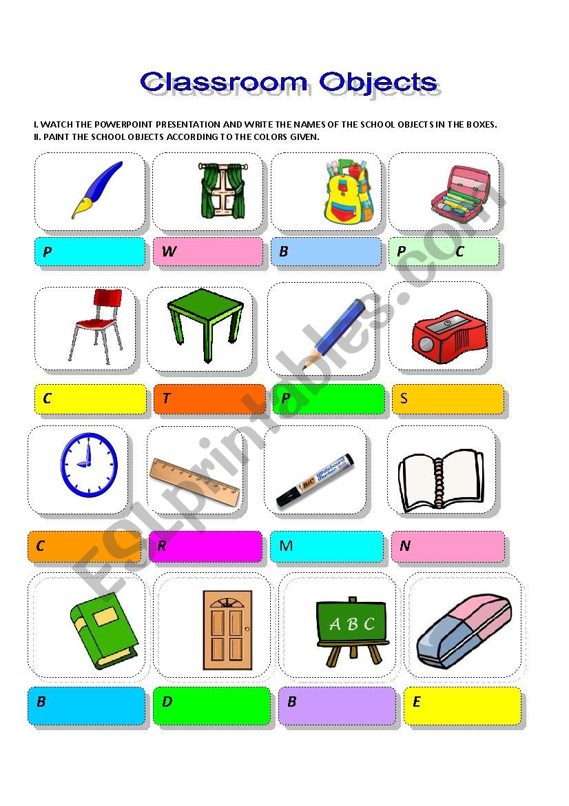 classroom objects worksheet