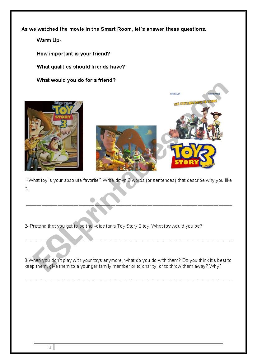 Toy Story 3 worksheet