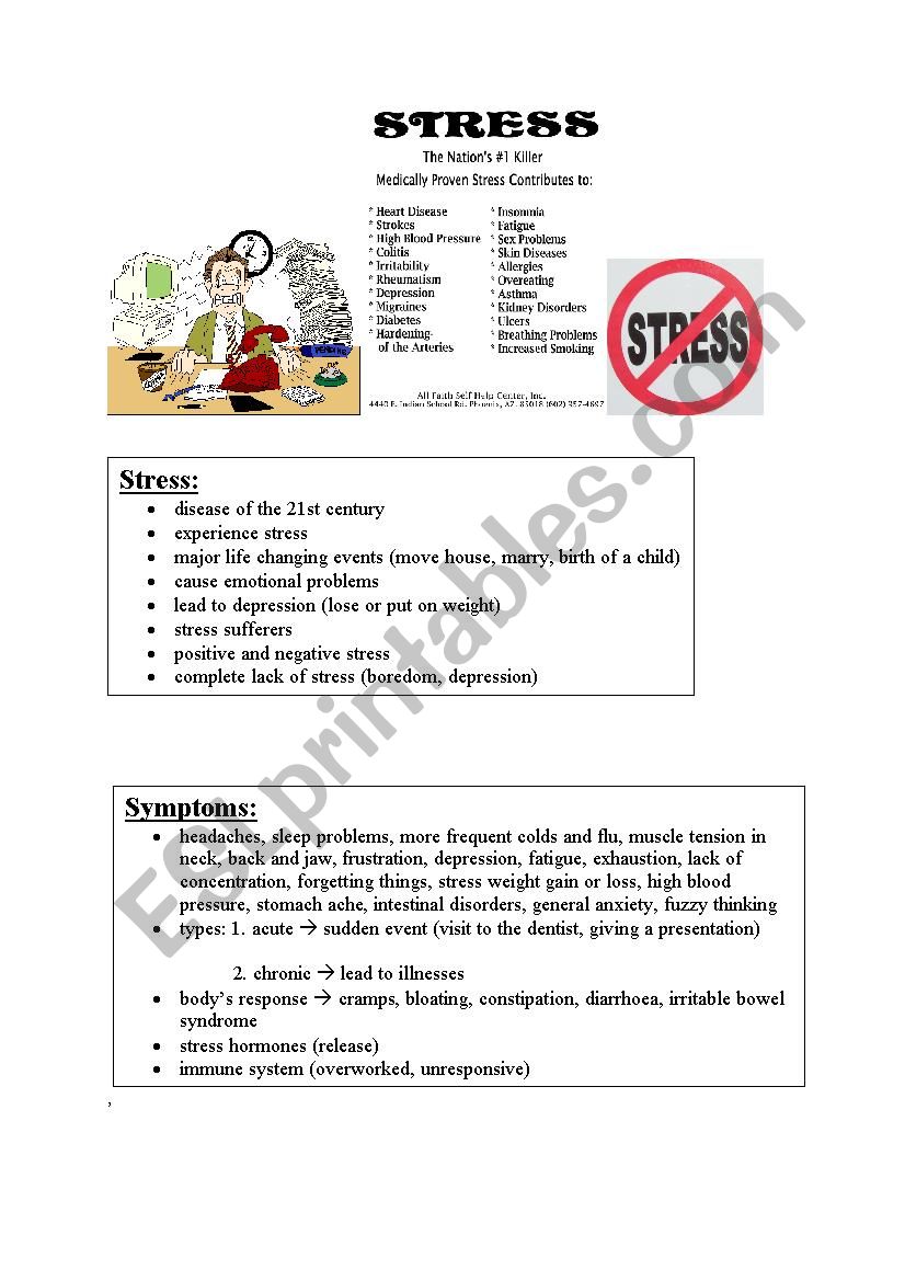 worksheet for stress