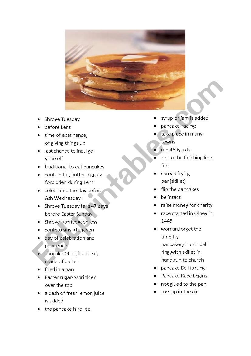 pancake day worksheet