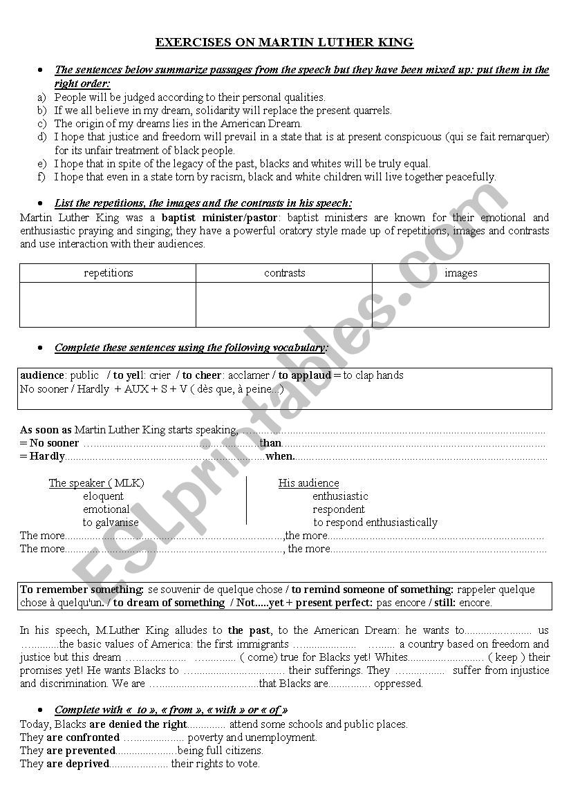 Martin Luther King´s speech - ESL worksheet by marieangelvy