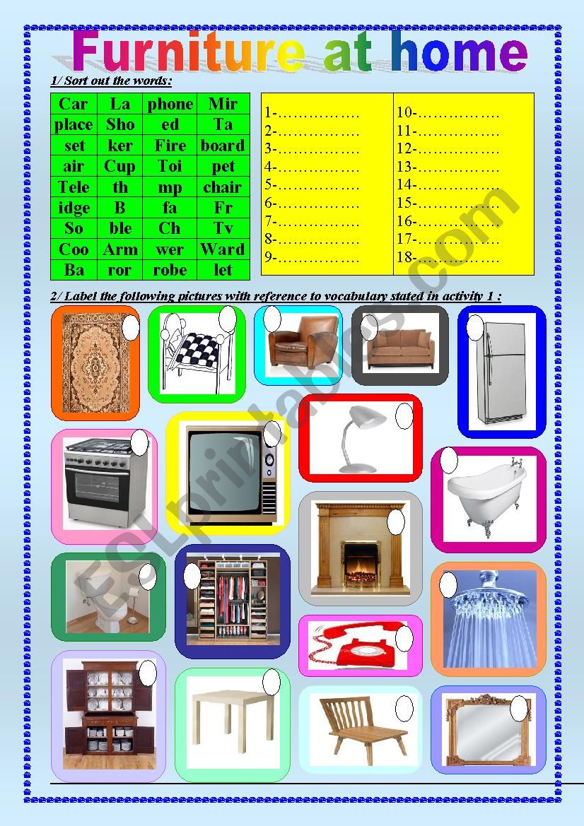 FURNITURE AT HOME worksheet