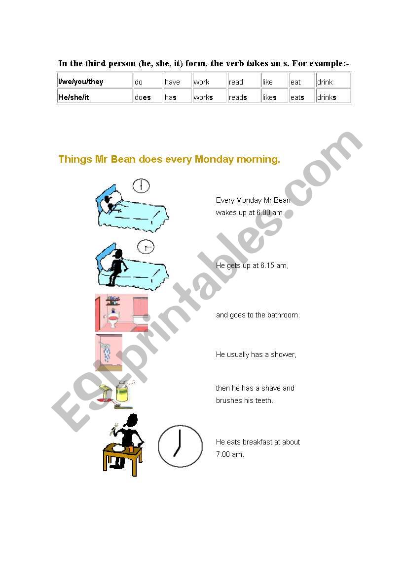 present simple for routine worksheet