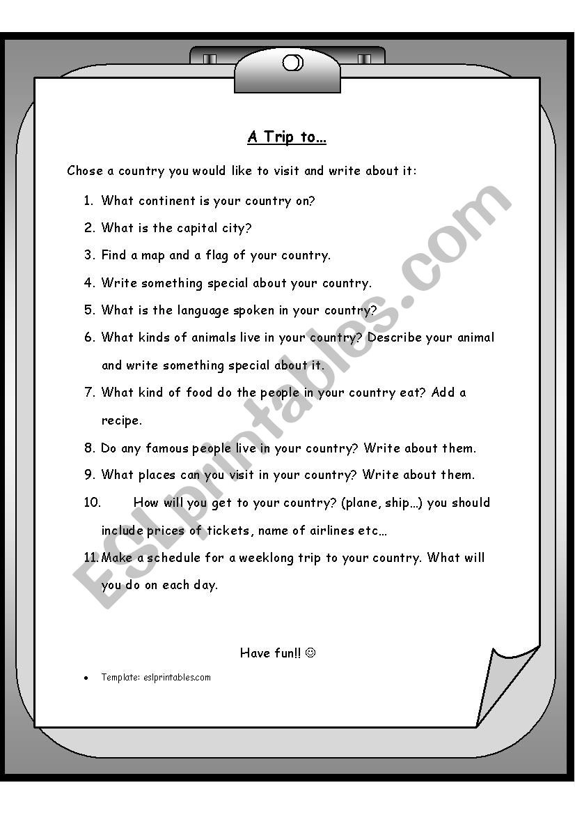 A Trip to... worksheet