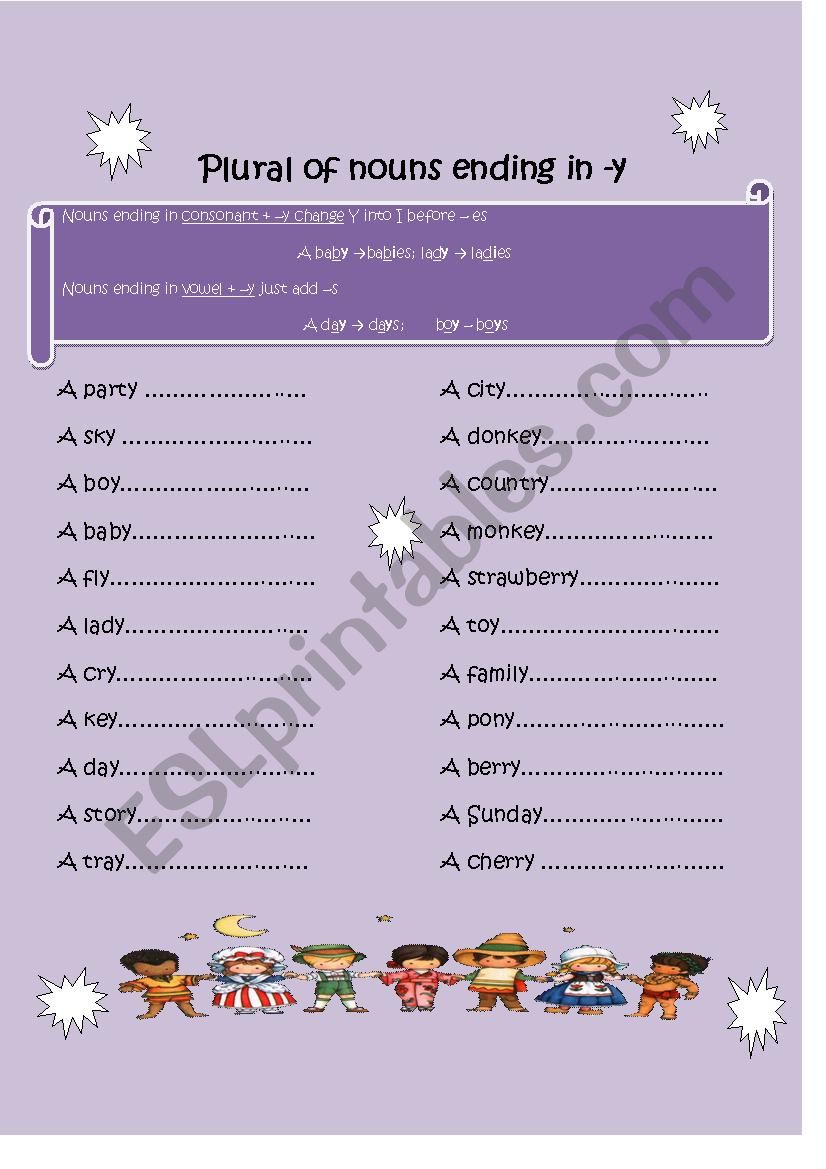 Plural of nouns ending in -y worksheet