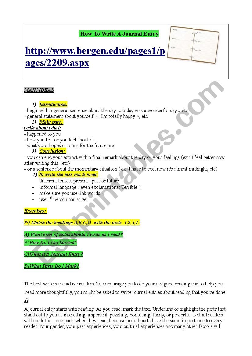 Diary writing worksheet