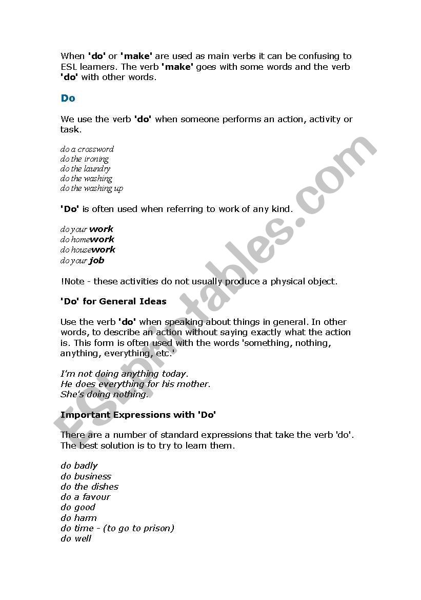 Do and Make worksheet