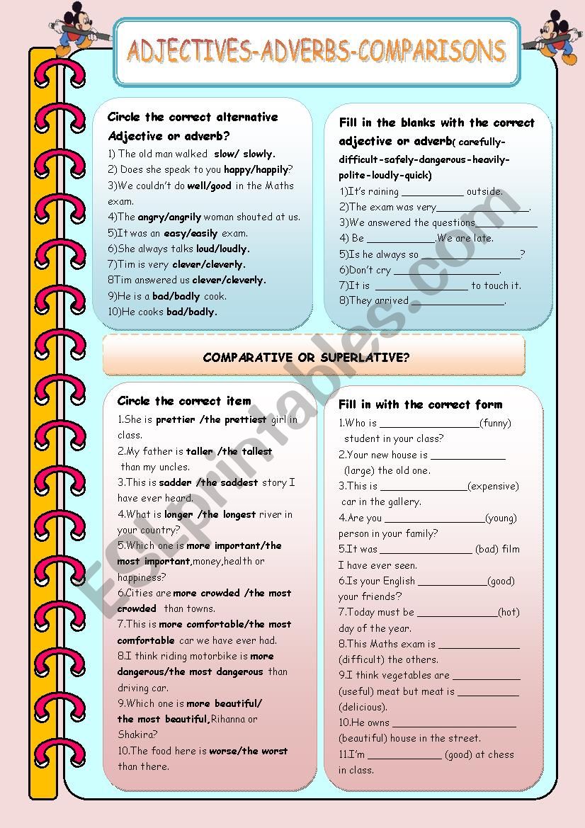 ADJECTIVES-ADVERBS-COMPARISONS with key