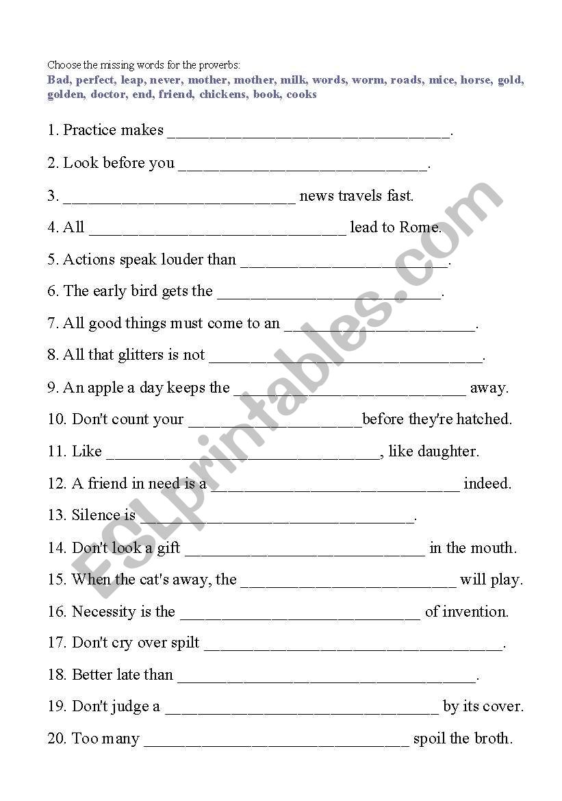 Proverbs worksheet