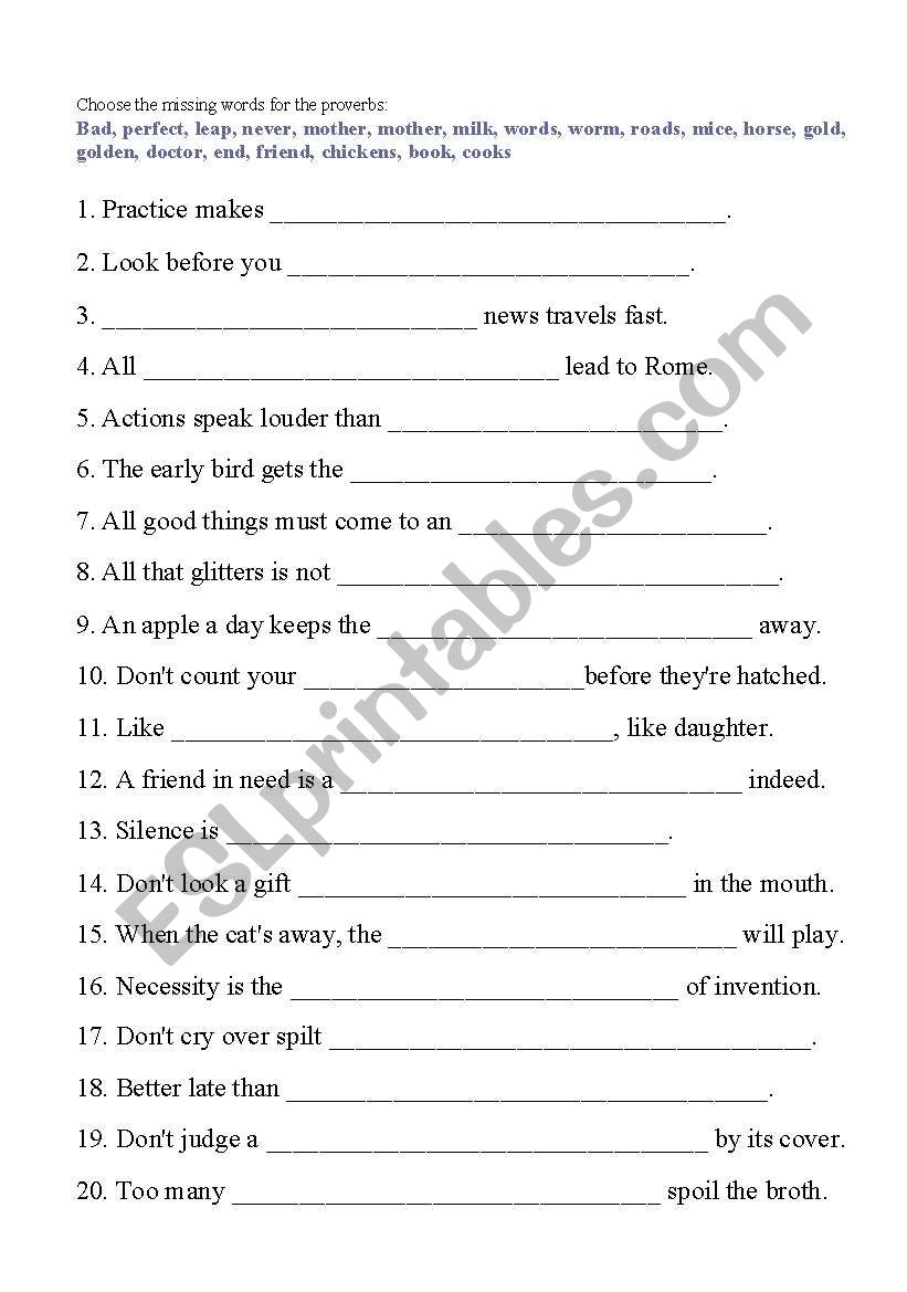 Proverbs worksheet