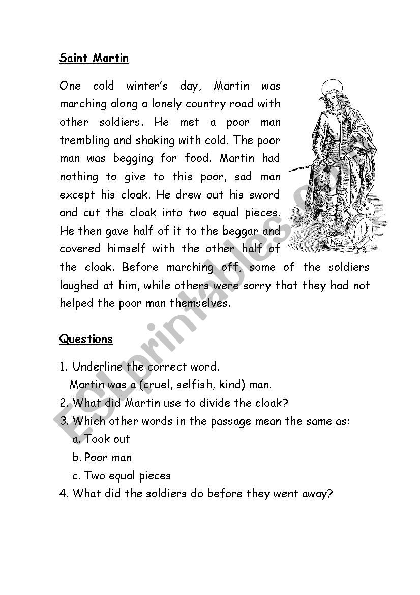 Saint Martin Comprehension worksheet