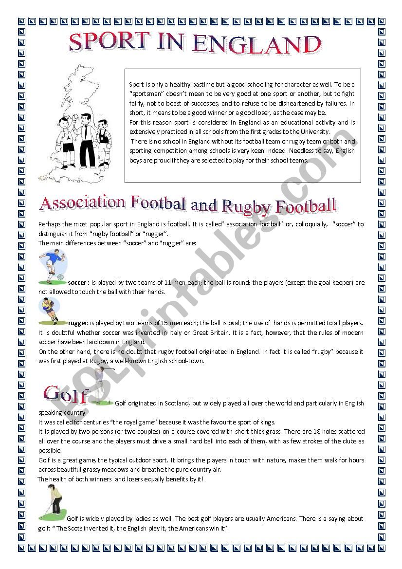 SPORT IN ENGLAND worksheet