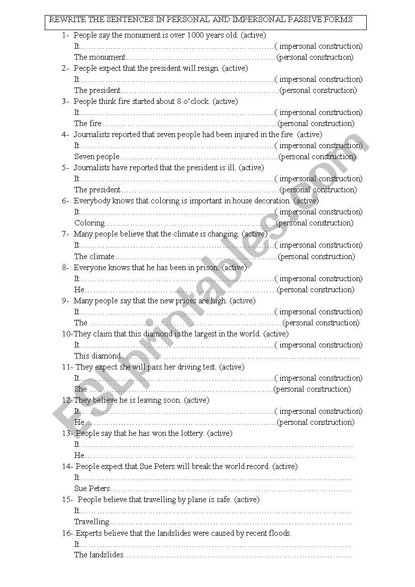 Passive voice personal, impersonal construction