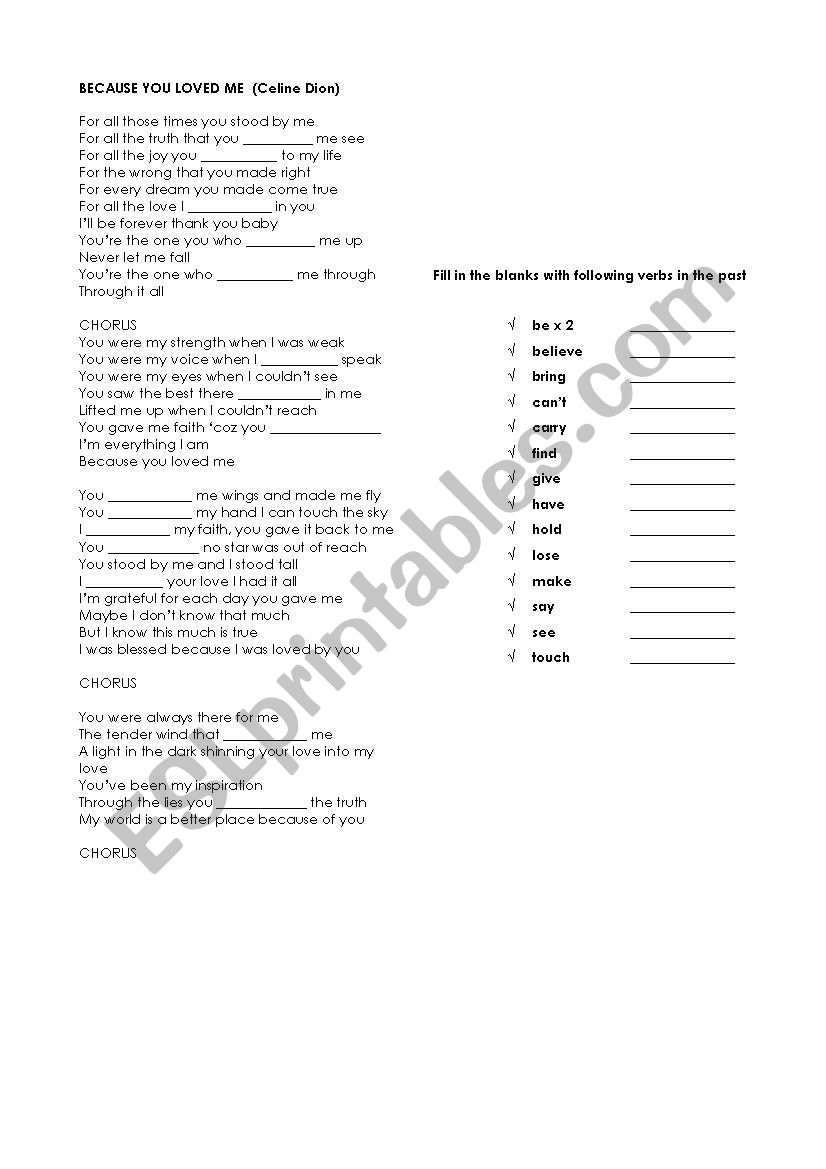 Because you loved me worksheet