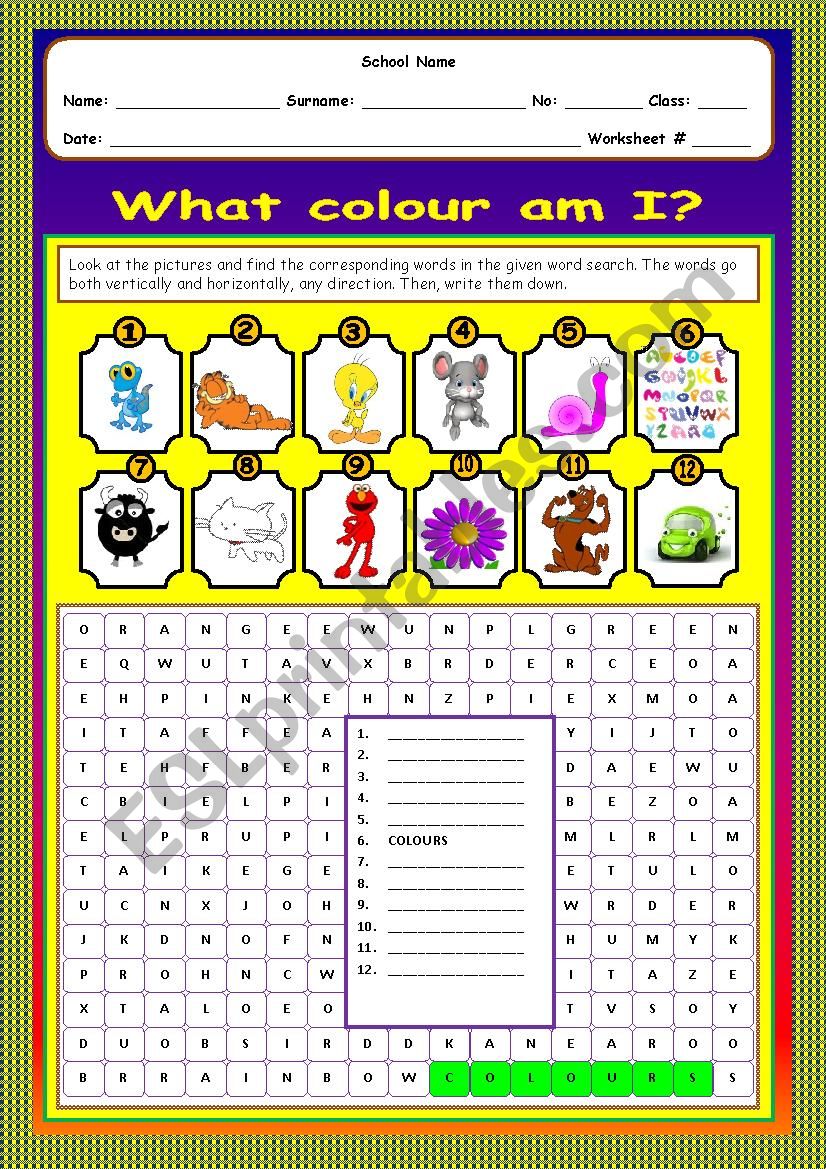 What colour am I? worksheet