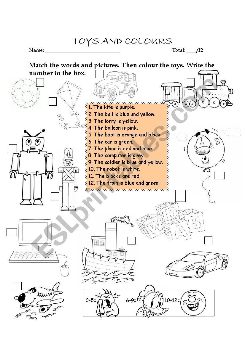 Colours and toys worksheet