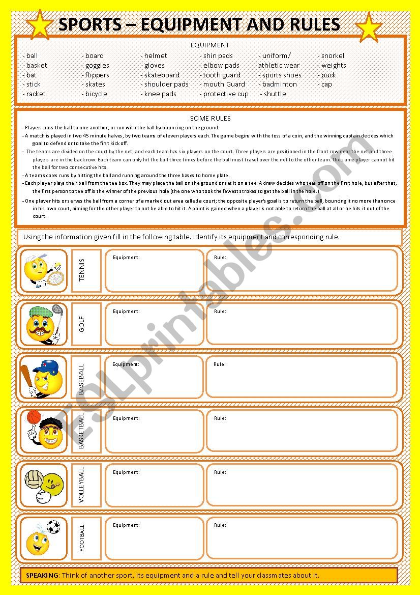 Sports_equipment and rules worksheet