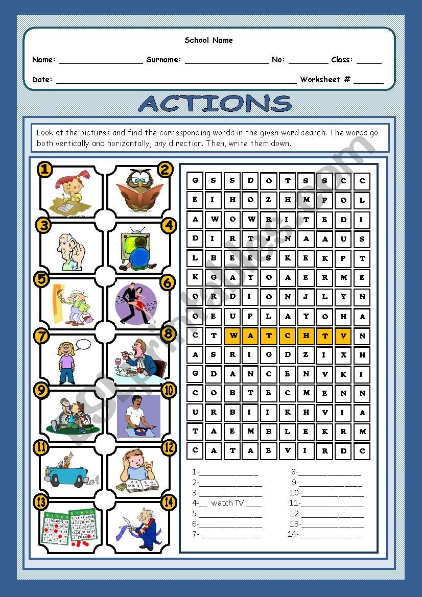 Actions worksheet