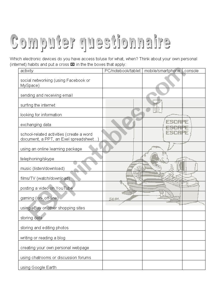 Computer questionnaire worksheet