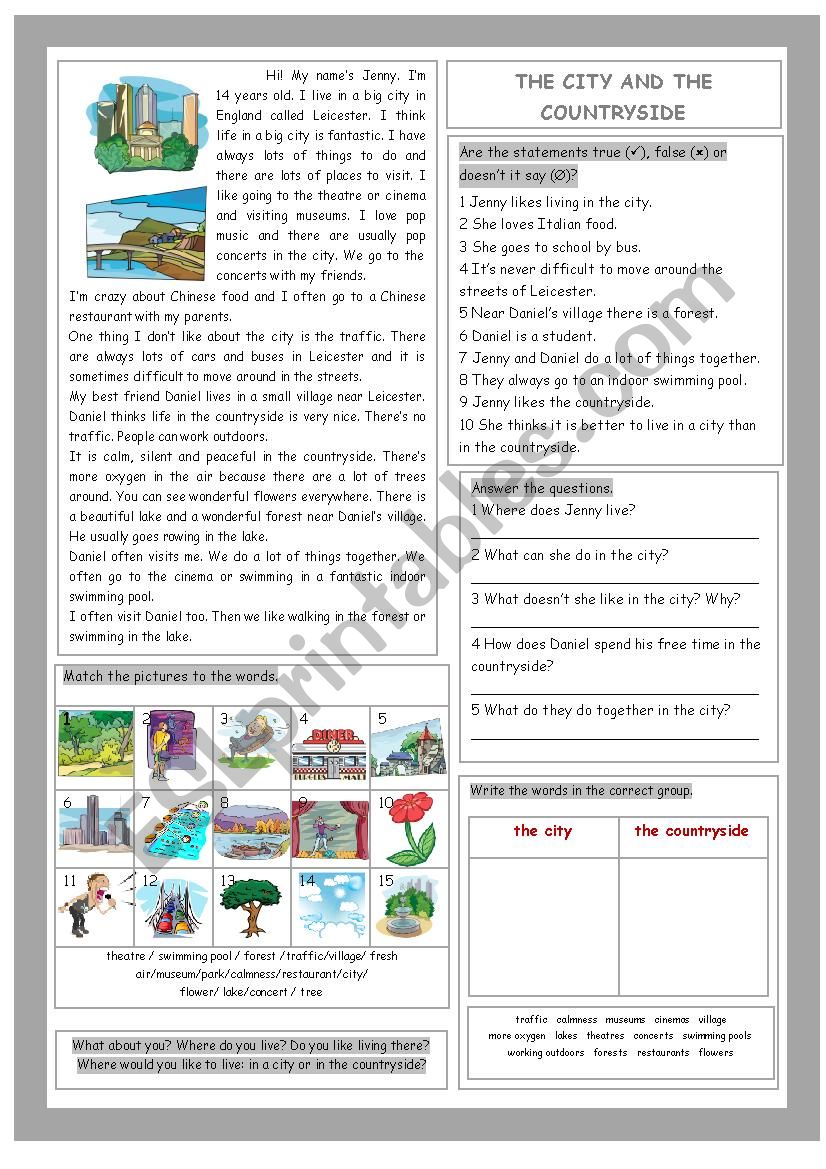 The City and the Countryside worksheet