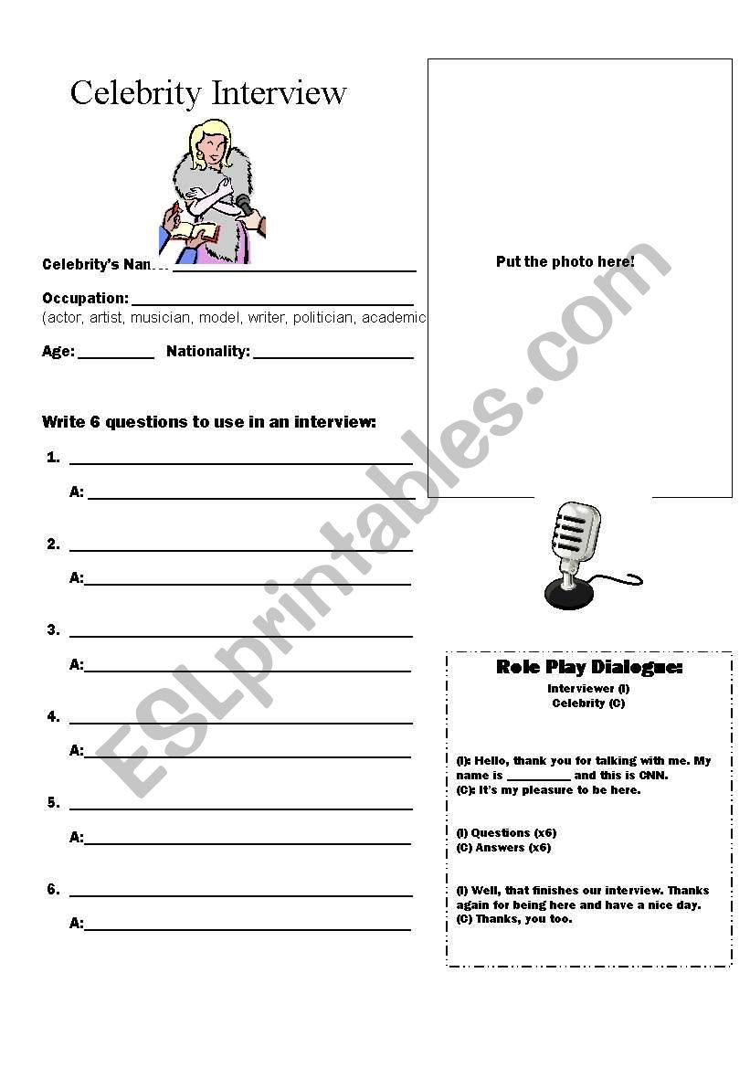 Celebrity Interview Activity worksheet