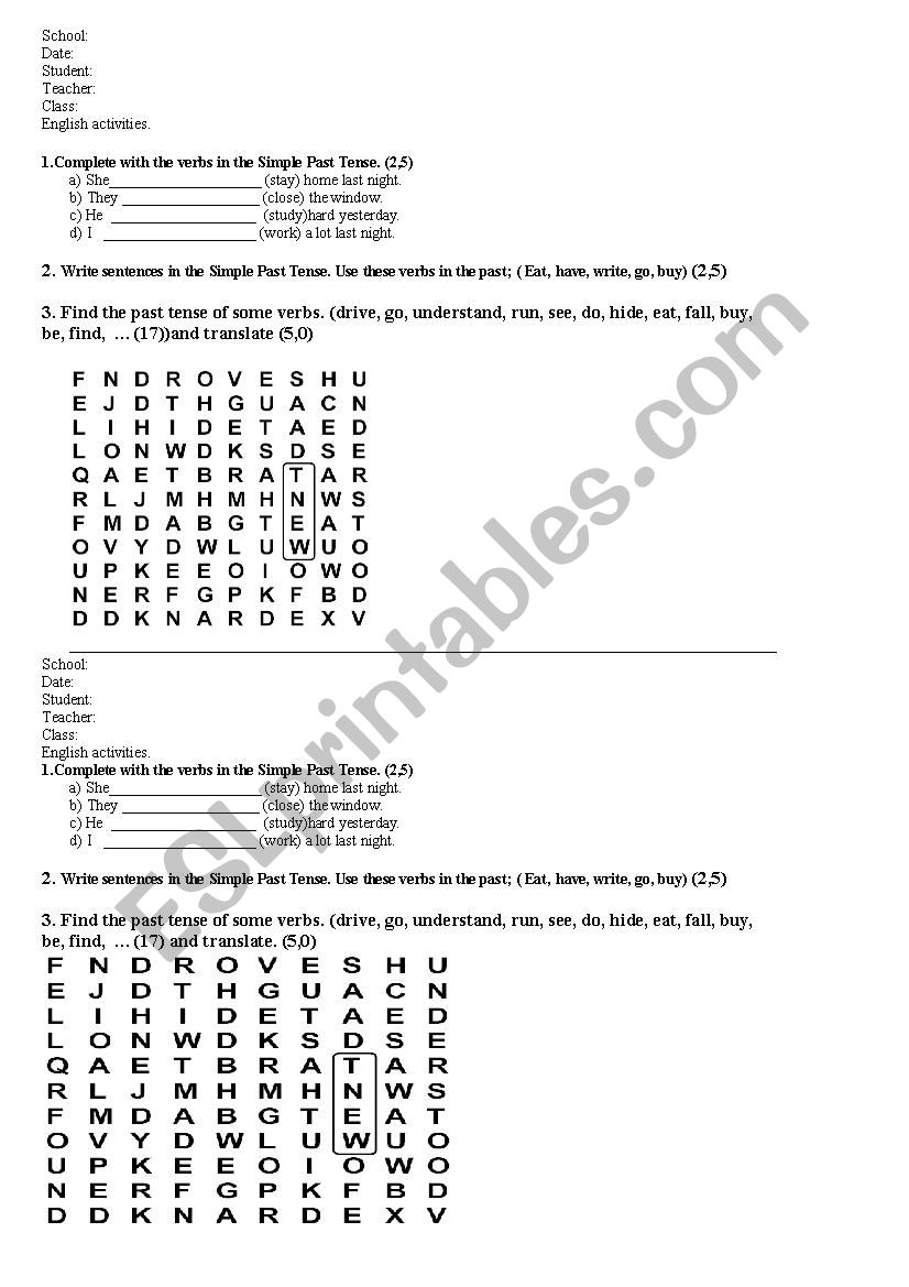 Little test or activitie. worksheet