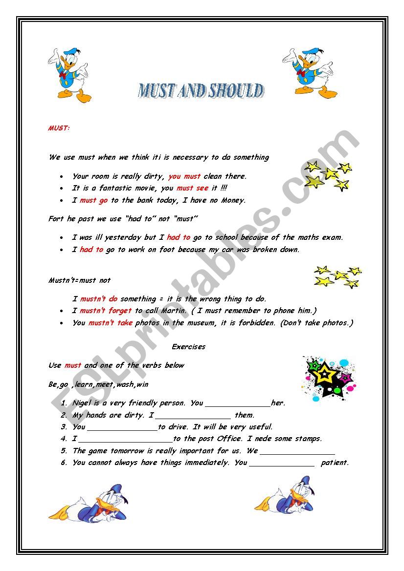 must and should worksheet