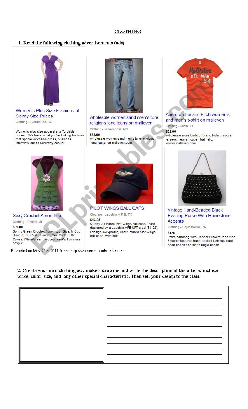 Describing clothes worksheet