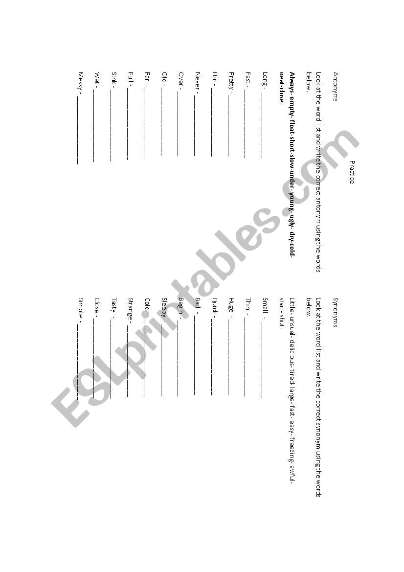 SYNONYMS AND ANTONYMS PRACTICE