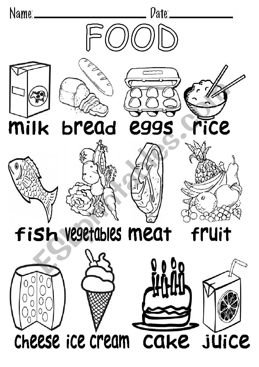 FOOD B&W VOCABULARY worksheet